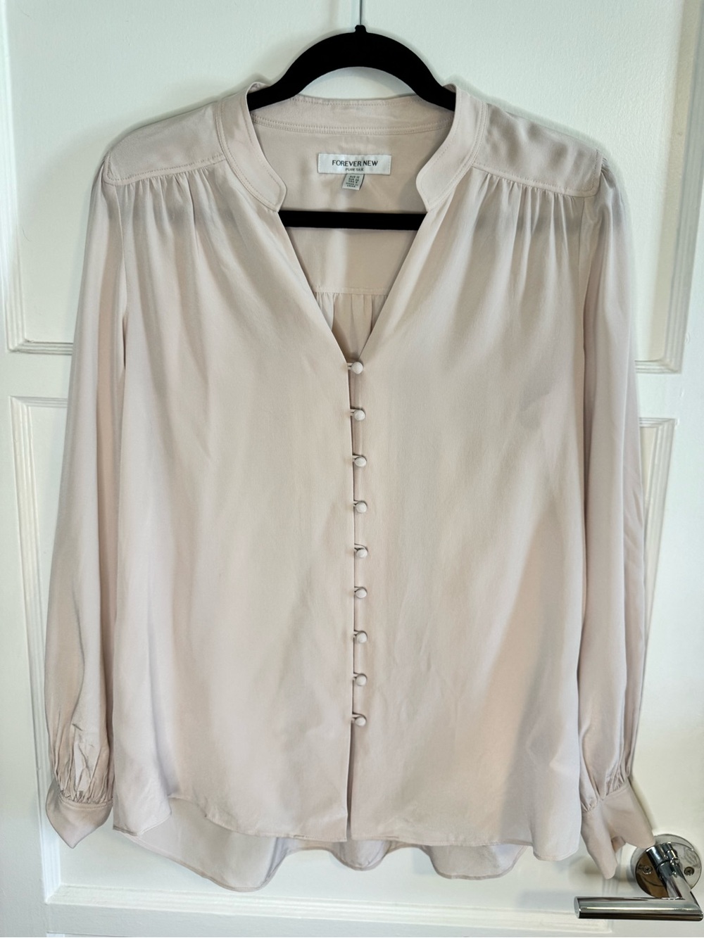 Forever New Pure Silk Blush Pink Button Front Blouse Size US 6